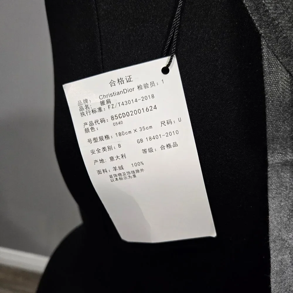 🐢 NWT Christian Dior Cashmere Trotter Scarf Grey. 80